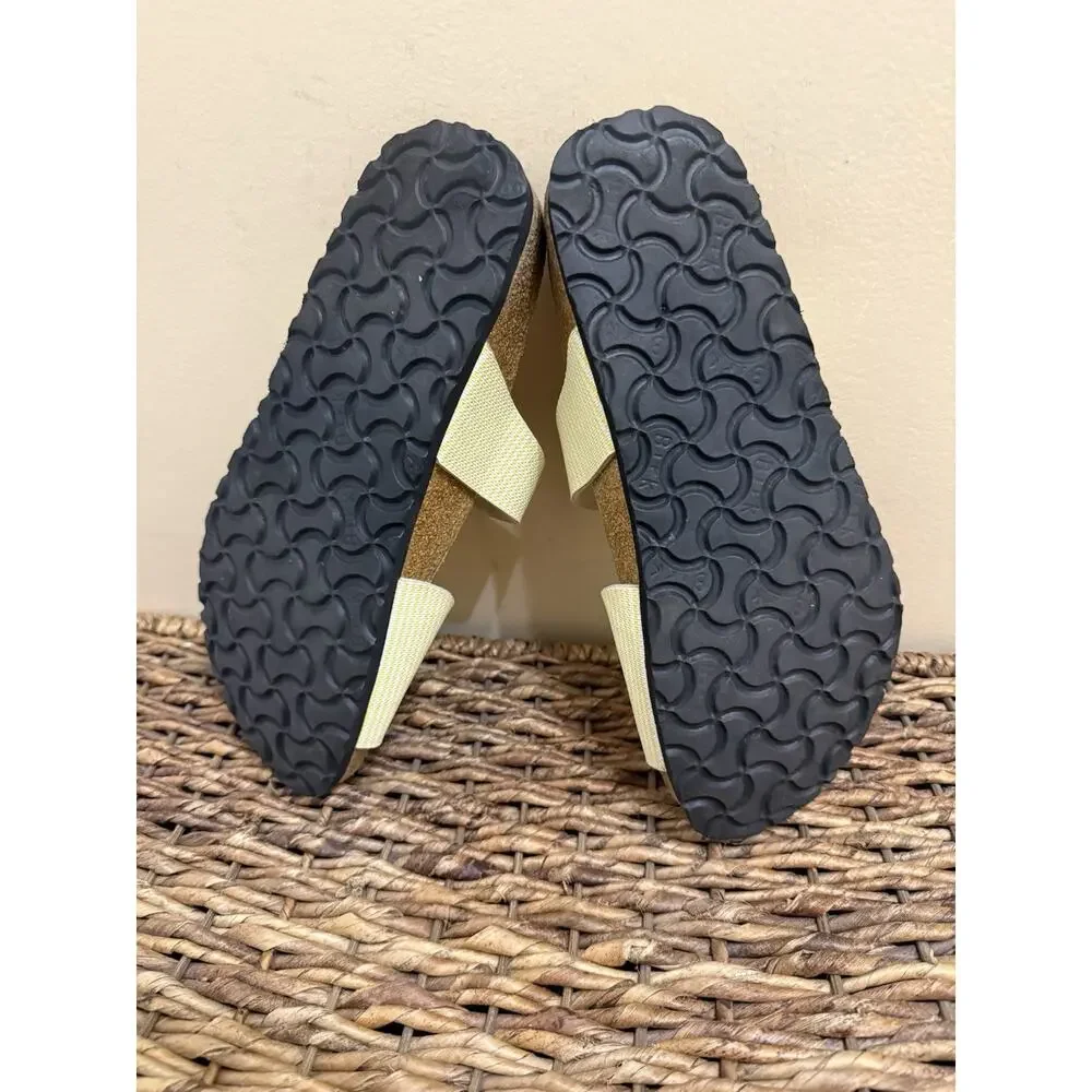 Birkenstocks Birki’s Aziza Sandals Yellow/White Narvic Stripe Us 8 Eu 39